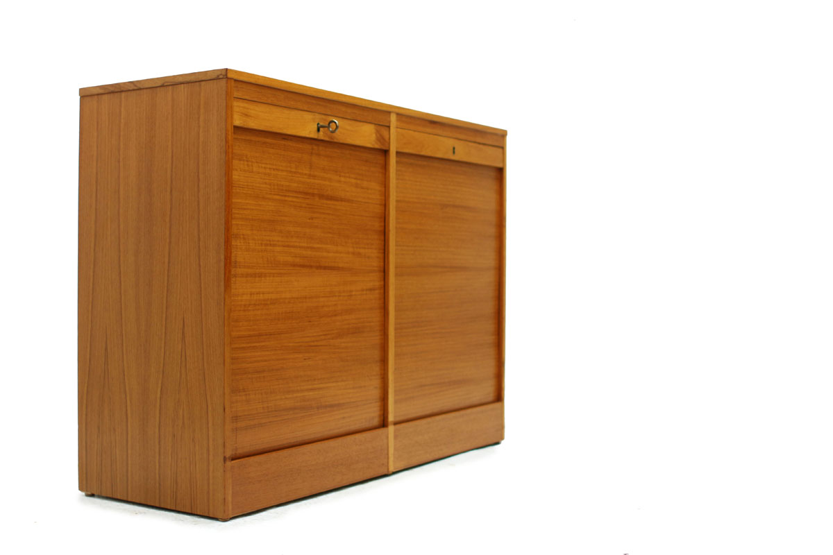 Mid-Century Modern Era Danish Teak Filing Cabinet with 2 Tambour Doors and 4 Drawers