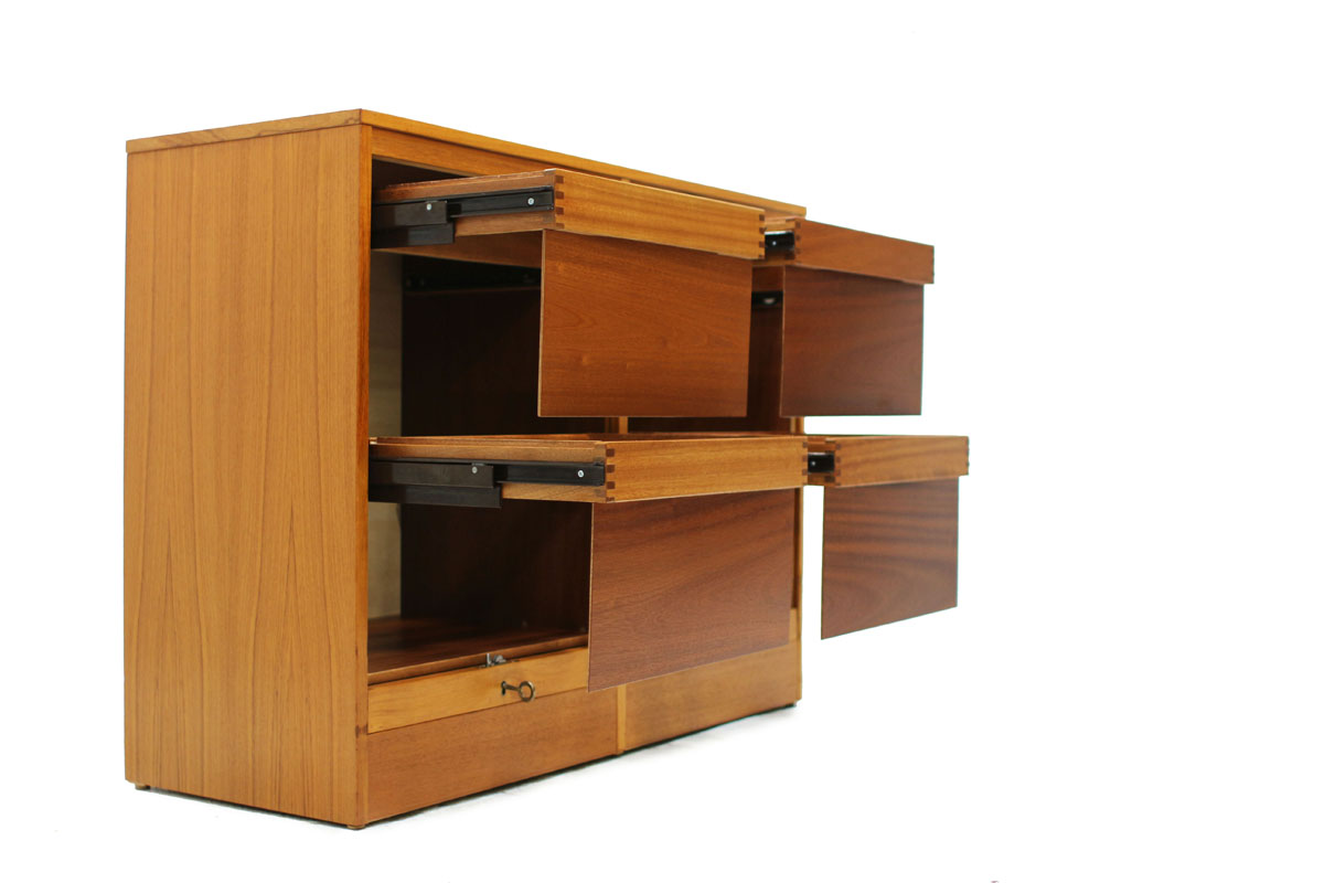 Mid-Century Modern Era Danish Teak Filing Cabinet with 2 Tambour Doors and 4 Drawers