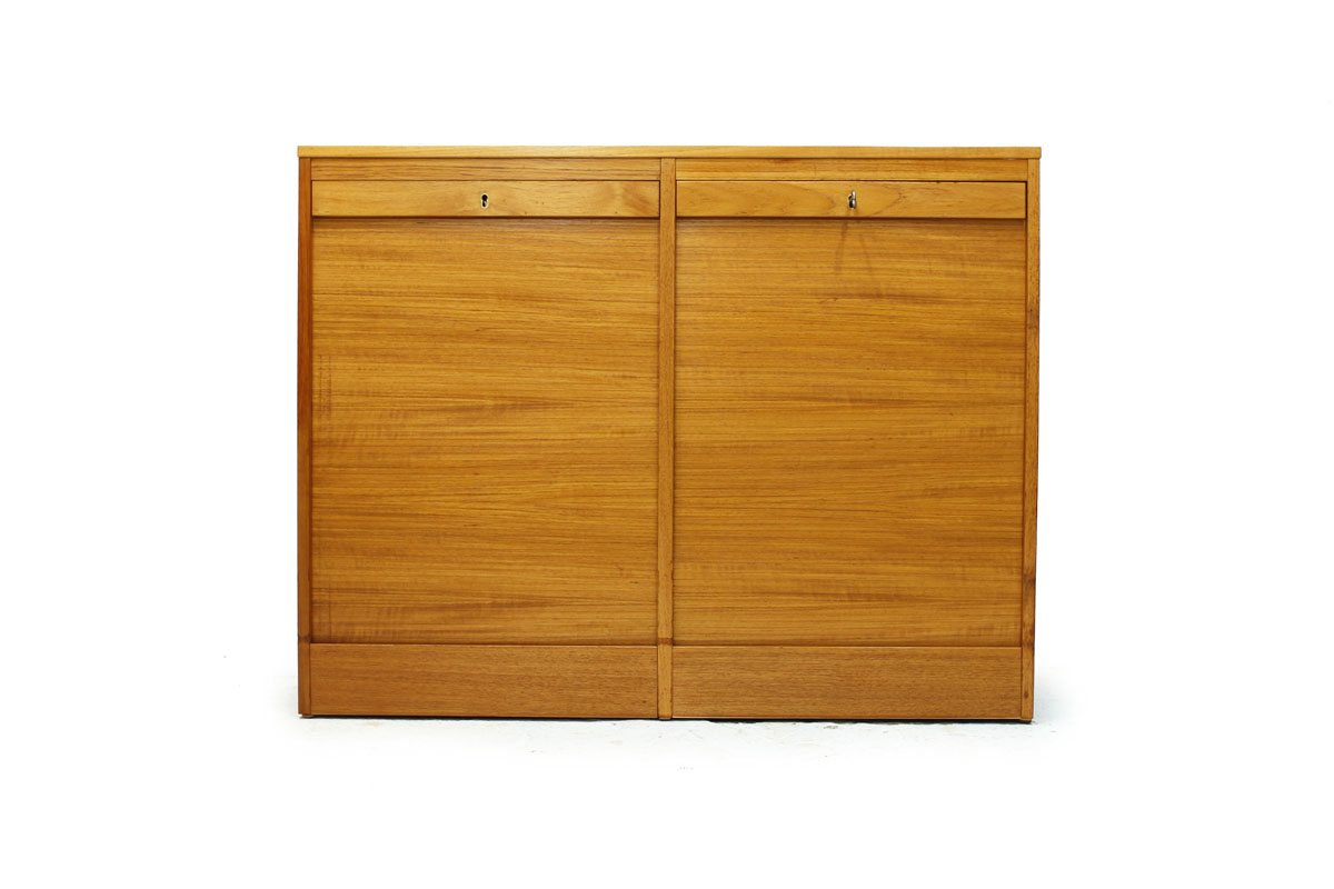 Mid-Century Modern Era Danish Teak Filing Cabinet with 2 Tambour Doors and 4 Drawers