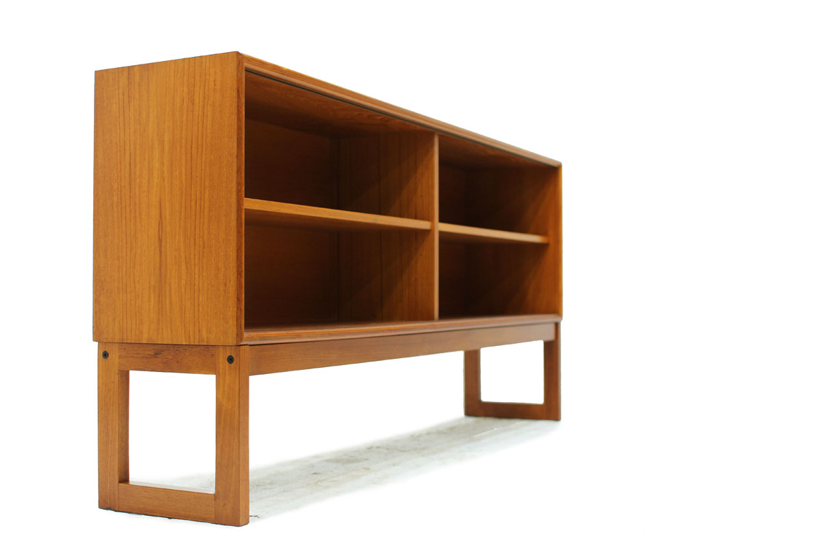 Danish Mid Century Modern Teak wood Book Shelf by Designer Gunni Omann Manufactured by ACO Mobler with Square Legs