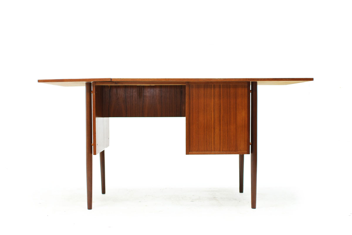 MCM Extendable 2 Drawer Teak Wood Desk in the Style of Danish Designer Arne Vodder with Adjustable Storage Drawers