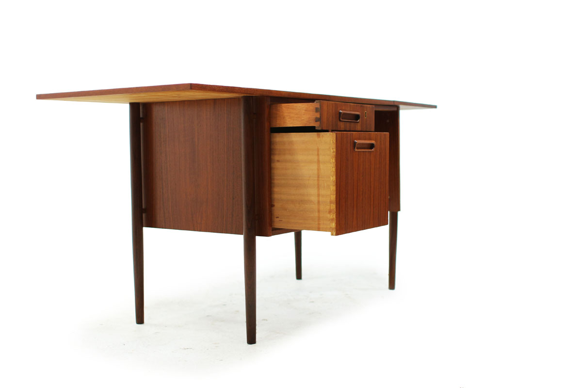 MCM Extendable 2 Drawer Teak Wood Desk in the Style of Danish Designer Arne Vodder with Adjustable Storage Drawers