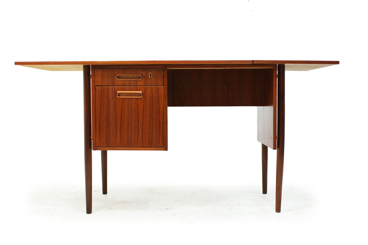 MCM Extendable 2 Drawer Teak Wood Desk in the Style of Danish Designer Arne Vodder with Adjustable Storage Drawers