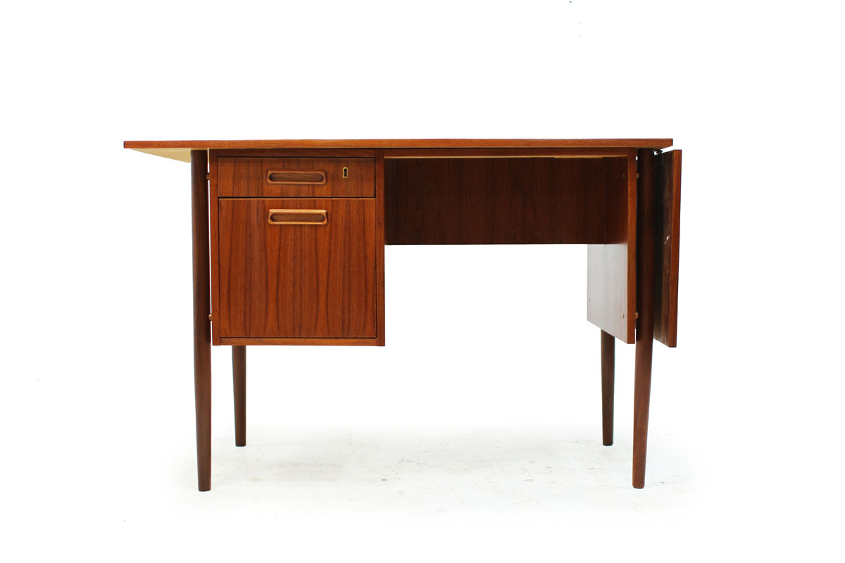 MCM Extendable 2 Drawer Teak Wood Desk in the Style of Danish Designer Arne Vodder with Adjustable Storage Drawers