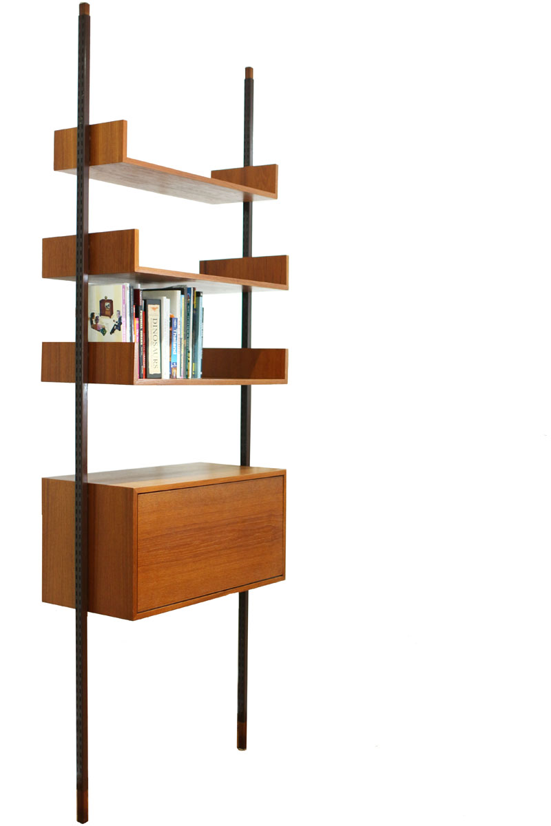 Reff Tension Pole MCM Adjustable Desk &amp; Library Shelving unit with Storage box with door
