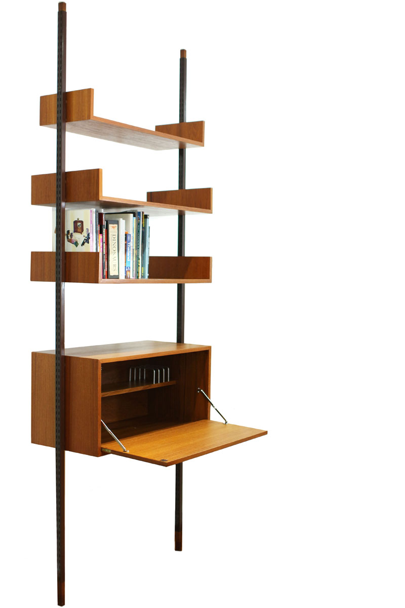 Reff Tension Pole MCM Adjustable Desk &amp; Library Shelving unit with Storage box with door