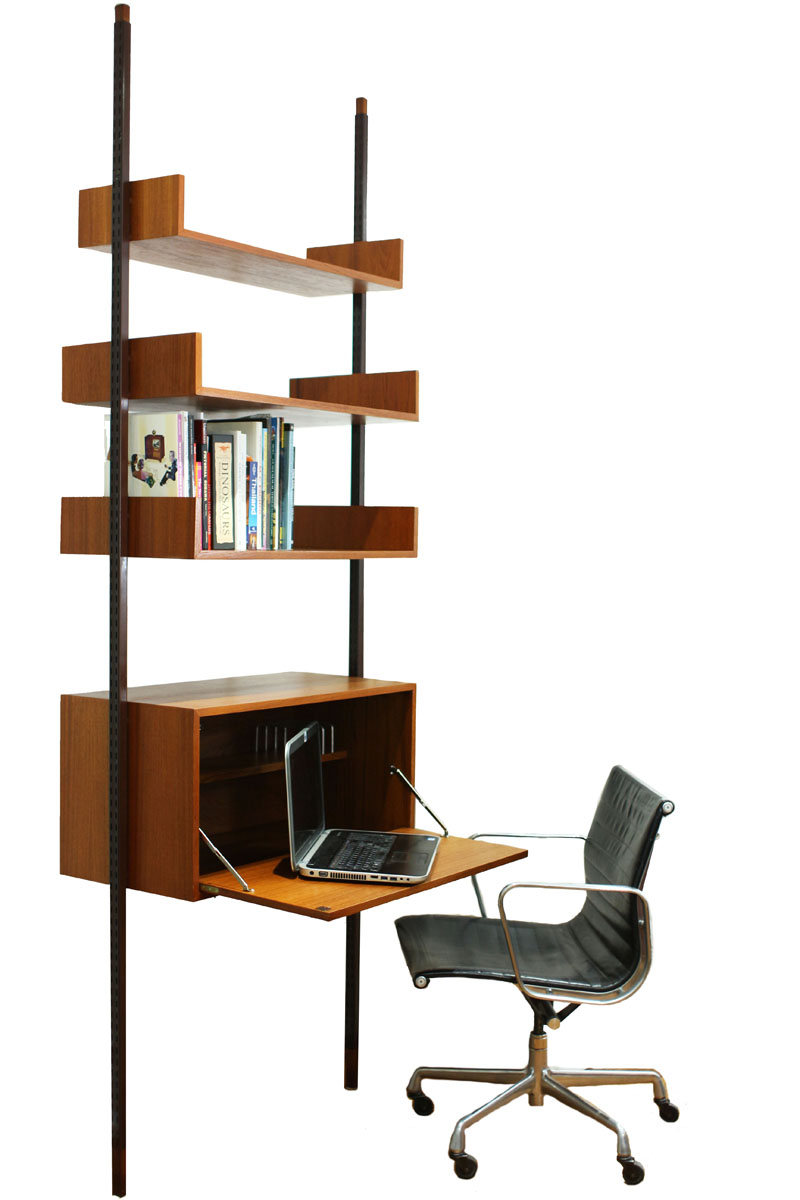 Reff Tension Pole MCM Adjustable Desk &amp; Library Shelving unit with Storage box with door