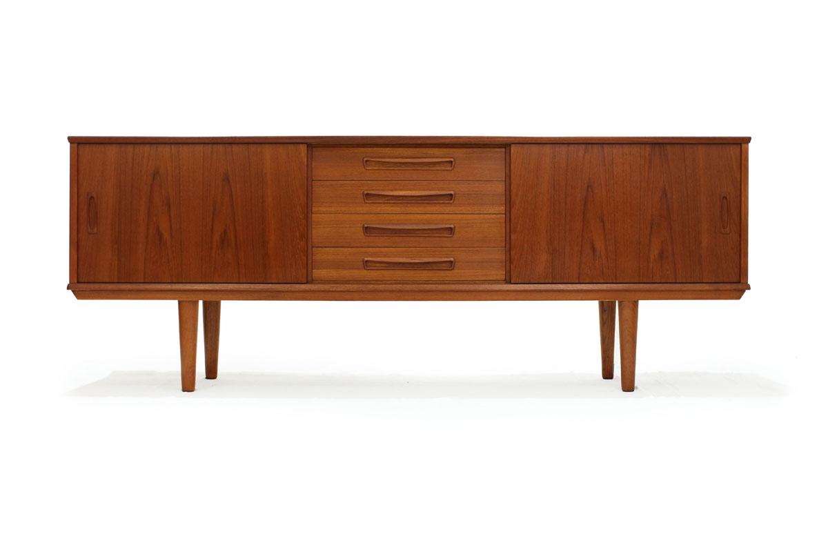 Danish Double Sided MCM Room Divider Teakwood 4 drawer 2 door Credenza Made in Denmark