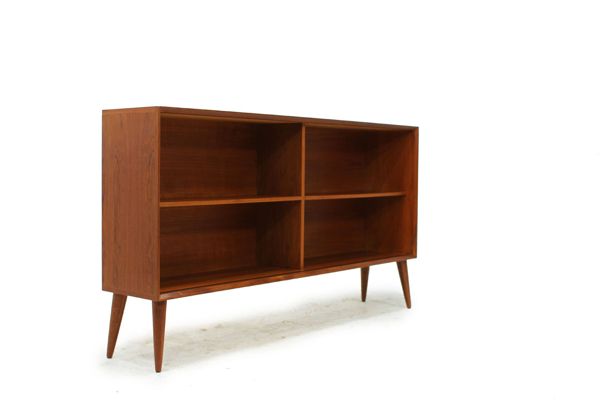 Teakwood Mid-Century Modern Bookshelf with angled tapered legs