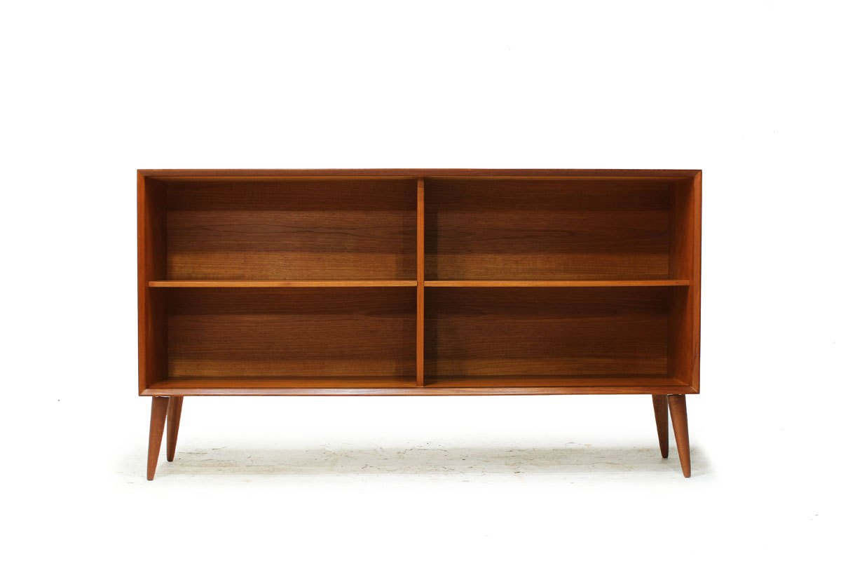 Teakwood Mid-Century Modern Bookshelf with angled tapered legs