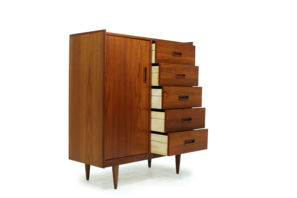 Mid Century Modern Scandinavian Teak wood 5 Drawer Gentleman's Clothes Cabinet