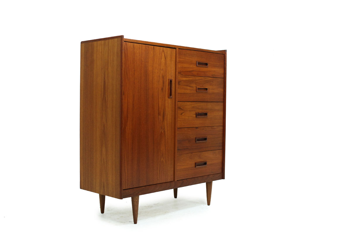 Mid Century Modern Scandinavian Teak wood 5 Drawer Gentleman's Clothes Cabinet