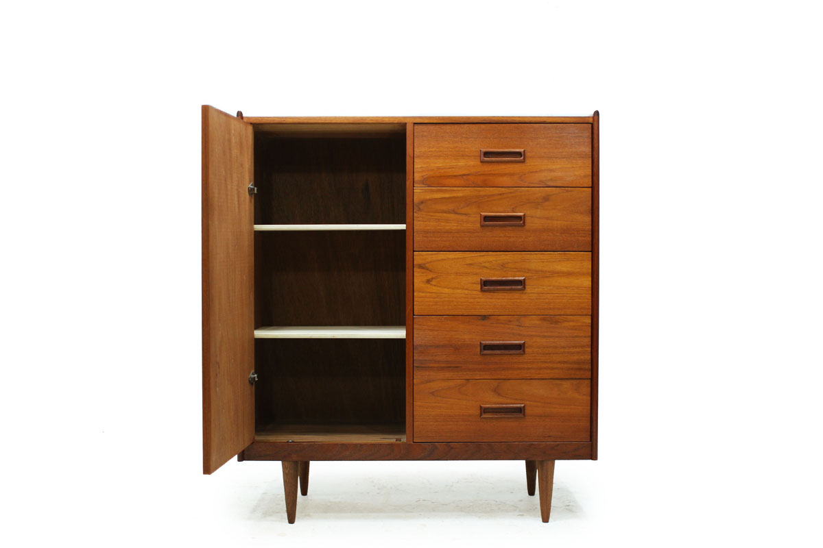 Mid Century Modern Scandinavian Teak wood 5 Drawer Gentleman's Clothes Cabinet