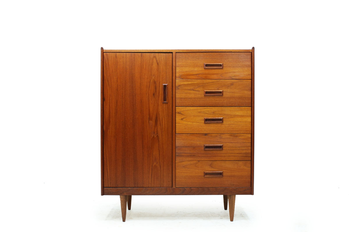 Mid Century Modern Scandinavian Teak wood 5 Drawer Gentleman's Clothes Cabinet