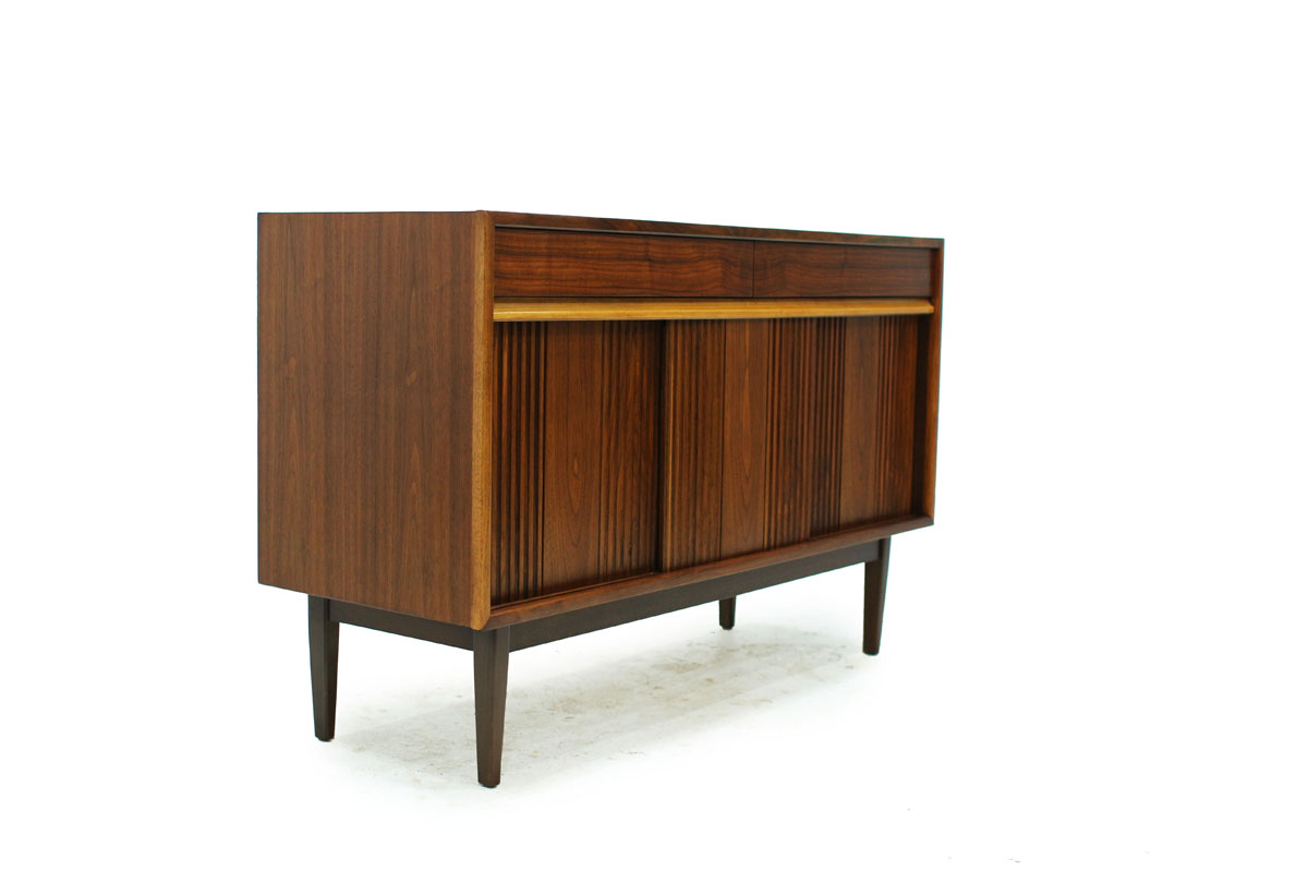 Canadian Made Mid Century Modern Compact 2 door 2 drawer Walnut Wood Sideboard/Credenza by Honderich Company