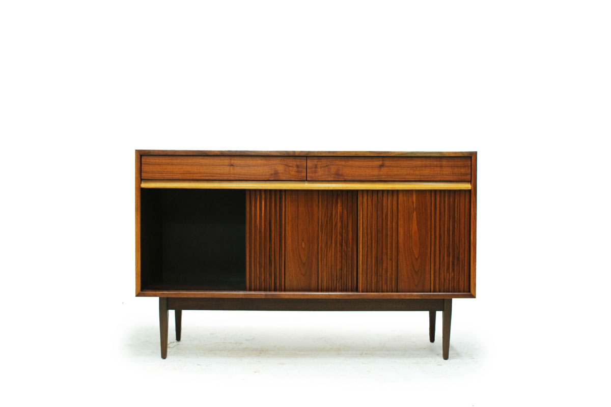 Canadian Made Mid Century Modern Compact 2 door 2 drawer Walnut Wood Sideboard/Credenza by Honderich Company
