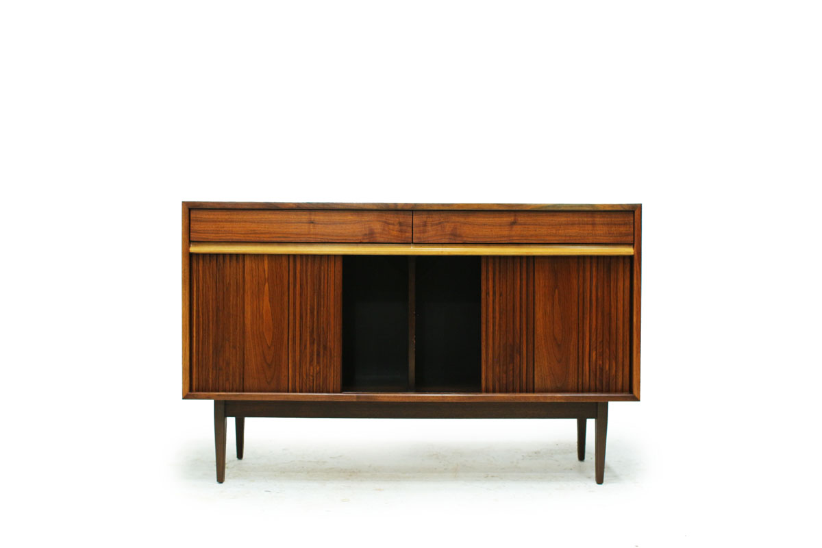 Canadian Made Mid Century Modern Compact 2 door 2 drawer Walnut Wood Sideboard/Credenza by Honderich Company