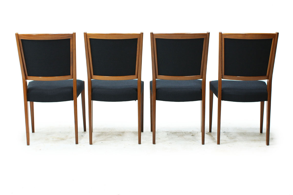Set of Four Mid Century Modern Comfy Swedish Dining Chairs with Black Fabric