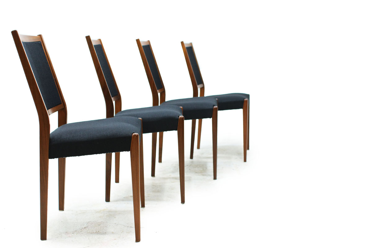 Set of Four Mid Century Modern Comfy Swedish Dining Chairs with Black Fabric