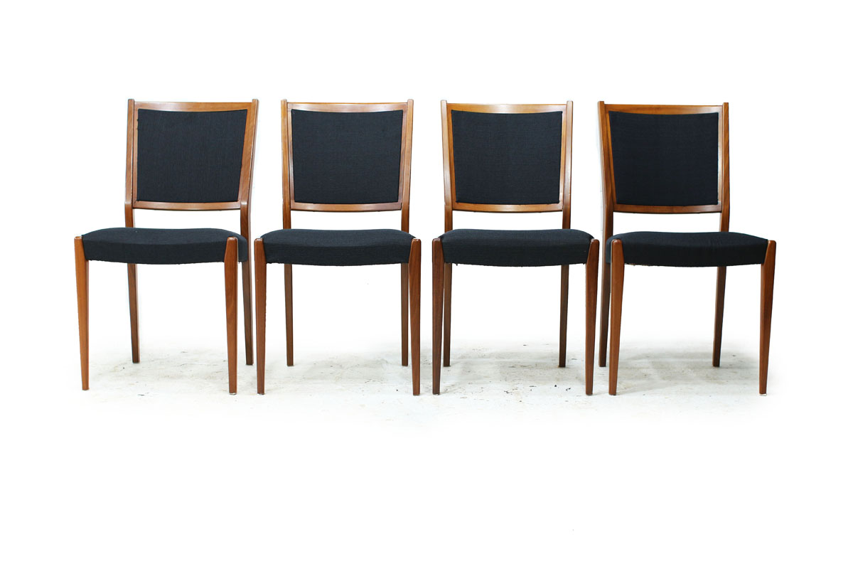 Set of Four Mid Century Modern Comfy Swedish Dining Chairs with Black Fabric