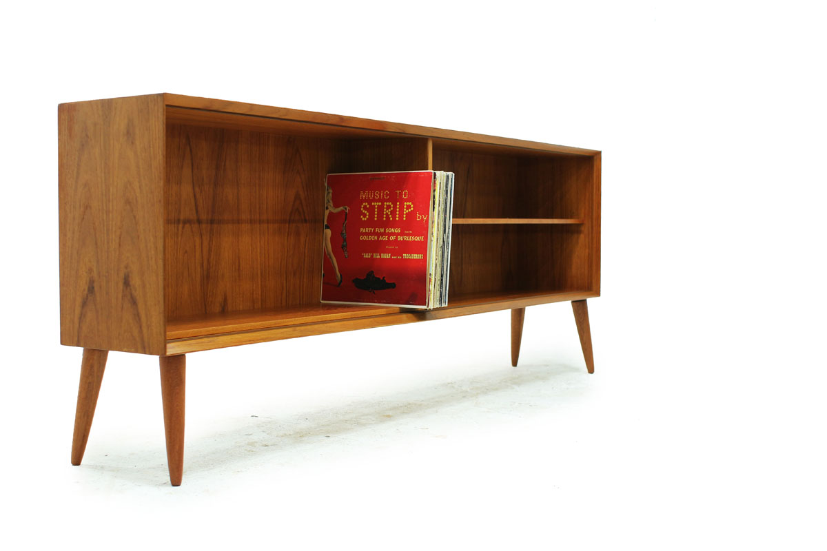 Mid Century Modern Teak wood Bookshelf with angled tapered legs