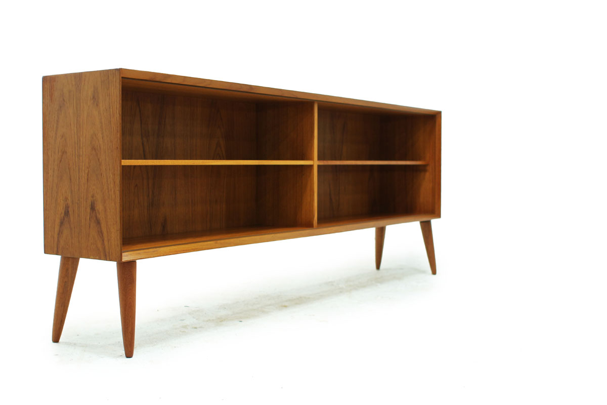 Mid Century Modern Teak wood Bookshelf with angled tapered legs