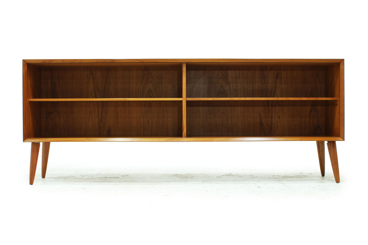 Mid Century Modern Teak wood Bookshelf with angled tapered legs