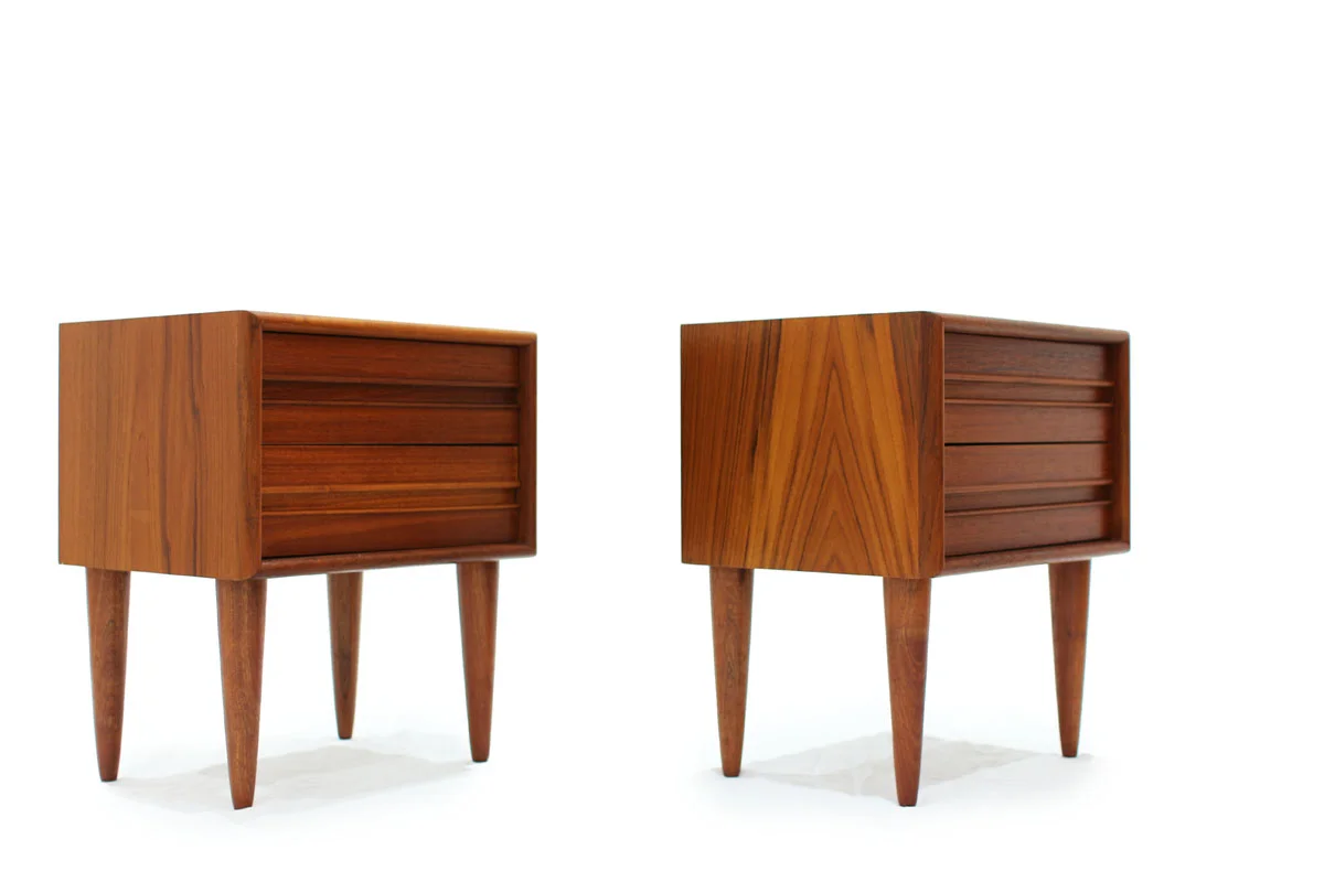 Set of Two Danish Mid Century Modern Teak Wood Night stands 2 Drawers