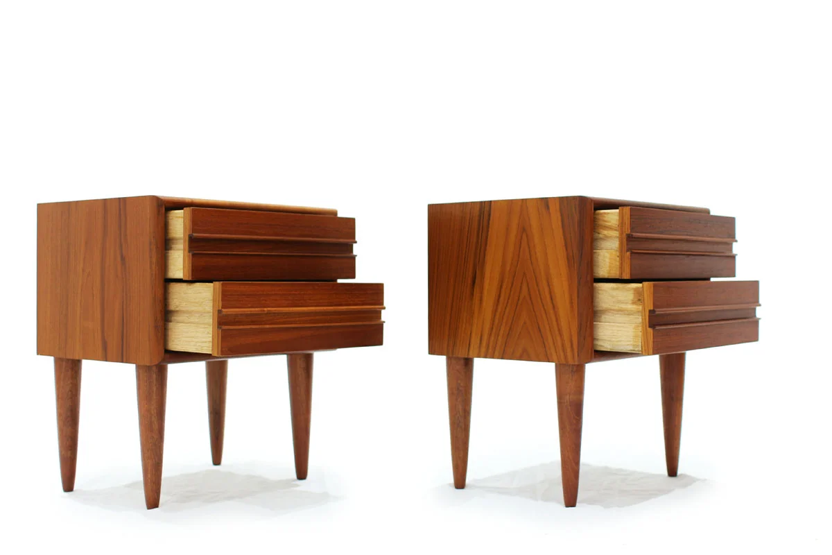Set of Two Danish Mid Century Modern Teak Wood Night stands 2 Drawers