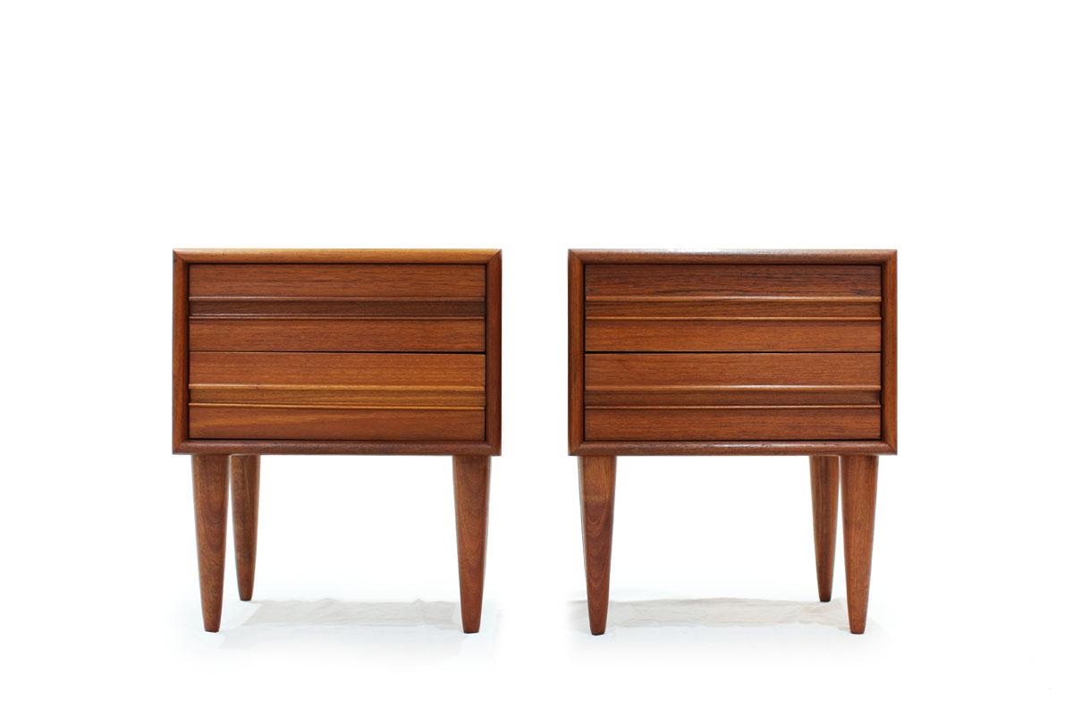 Set of Two Danish Mid Century Modern Teak Wood Night stands 2 Drawers