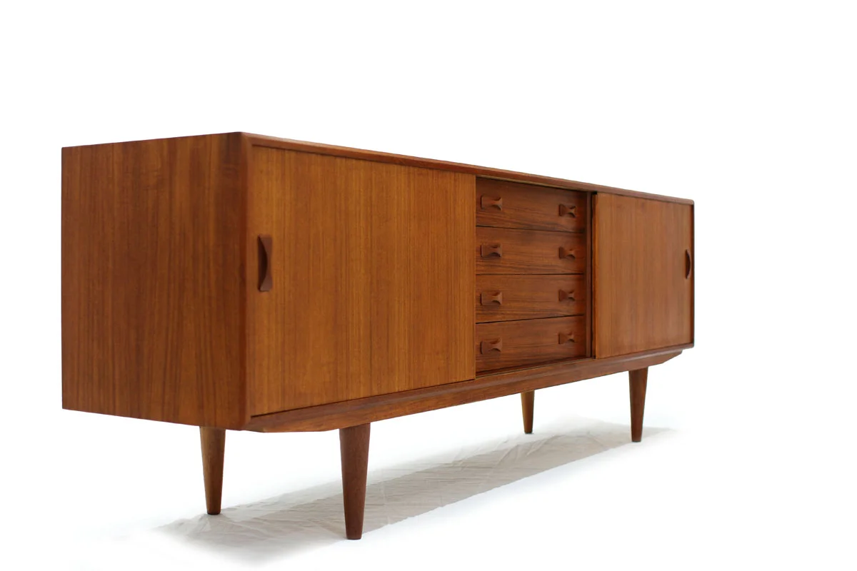 MCM Scandinavian 1960's Teakwood Sideboard by Designer Clausen and Son with tapered legs