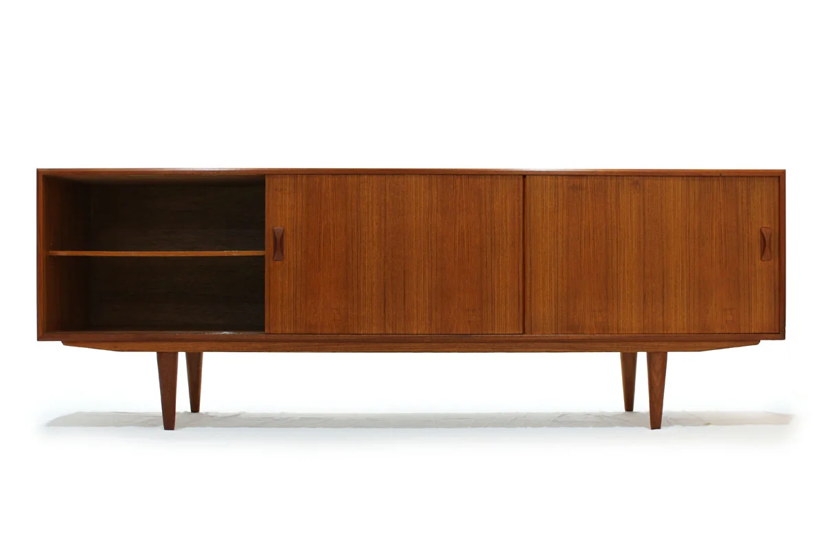 MCM Scandinavian 1960's Teakwood Sideboard by Designer Clausen and Son with tapered legs