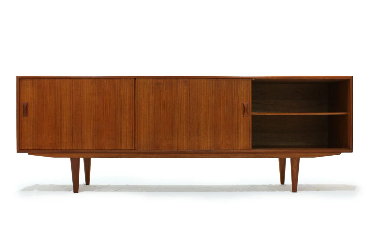 MCM Scandinavian 1960's Teakwood Sideboard by Designer Clausen and Son with tapered legs