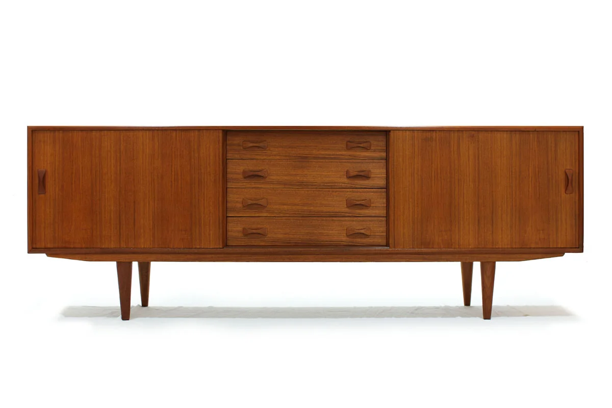 MCM Scandinavian 1960's Teakwood Sideboard by Designer Clausen and Son with tapered legs