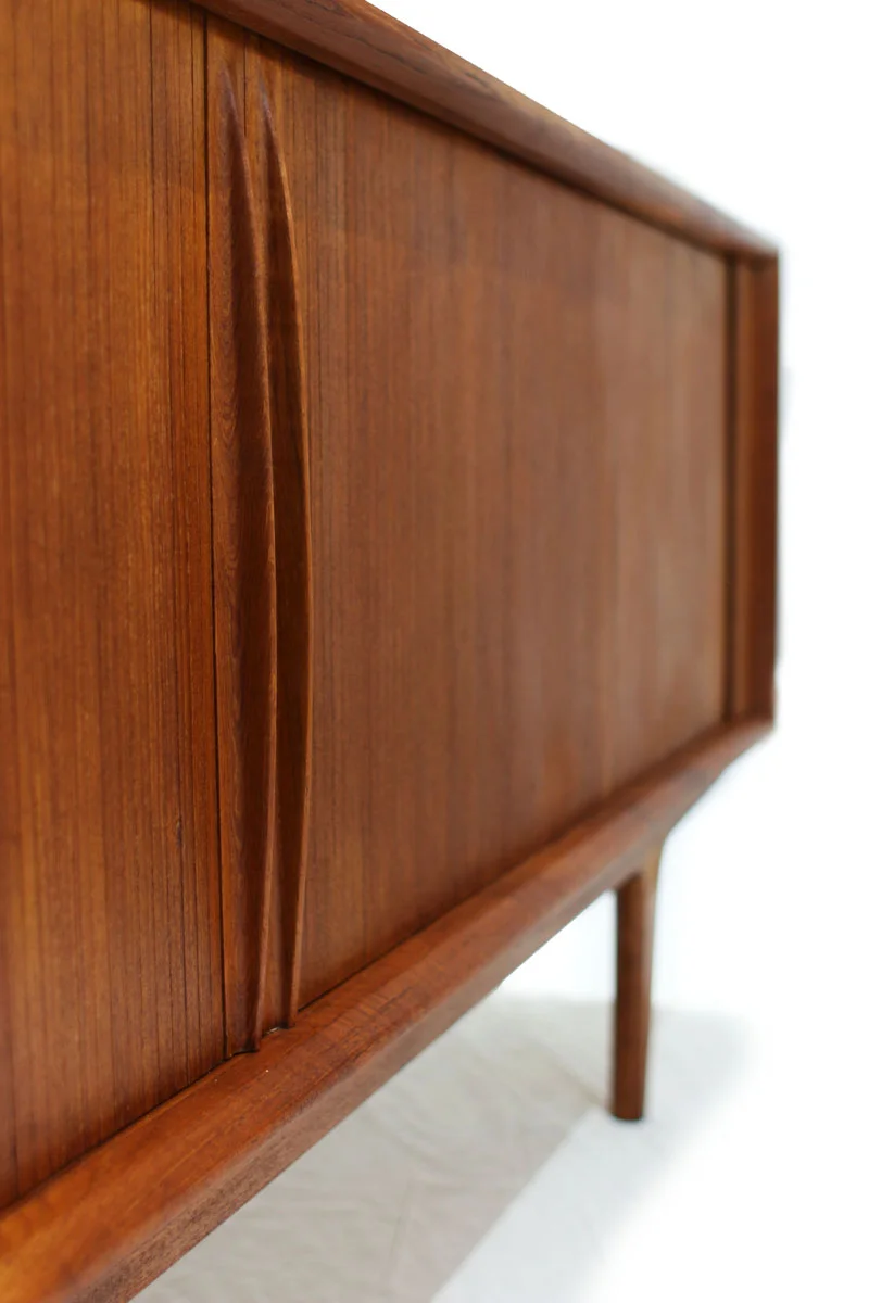 Danish Teak wood Tambour 2 Door MCM Sideboard / Credenza by Bernhard Pedersen & Son