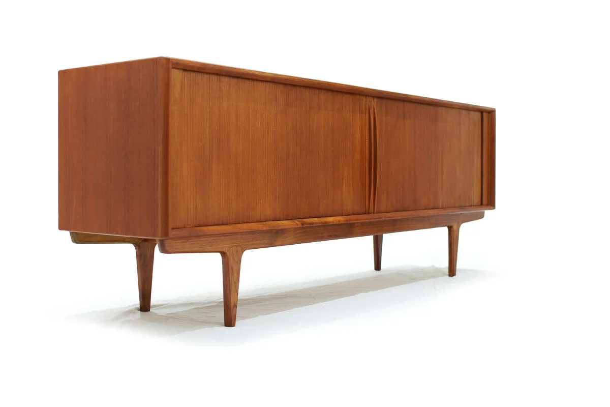 Danish Teak wood Tambour 2 Door MCM Sideboard / Credenza by Bernhard Pedersen &amp; Son