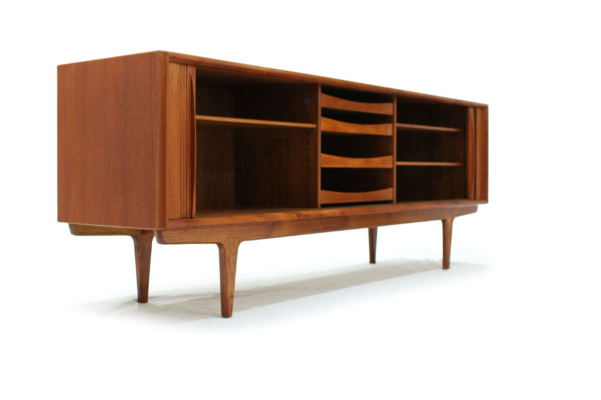 Danish Teak wood Tambour 2 Door MCM Sideboard / Credenza by Bernhard Pedersen & Son