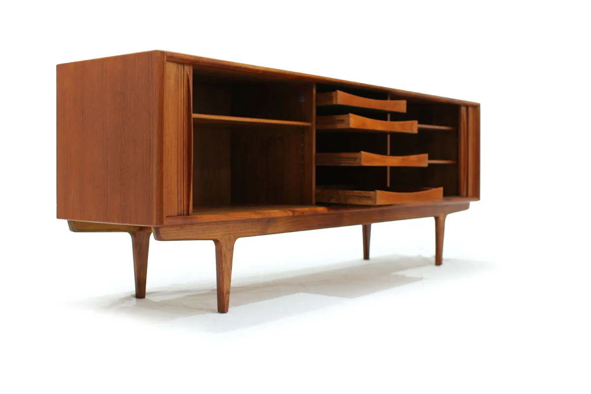 Danish Teak wood Tambour 2 Door MCM Sideboard / Credenza by Bernhard Pedersen &amp; Son