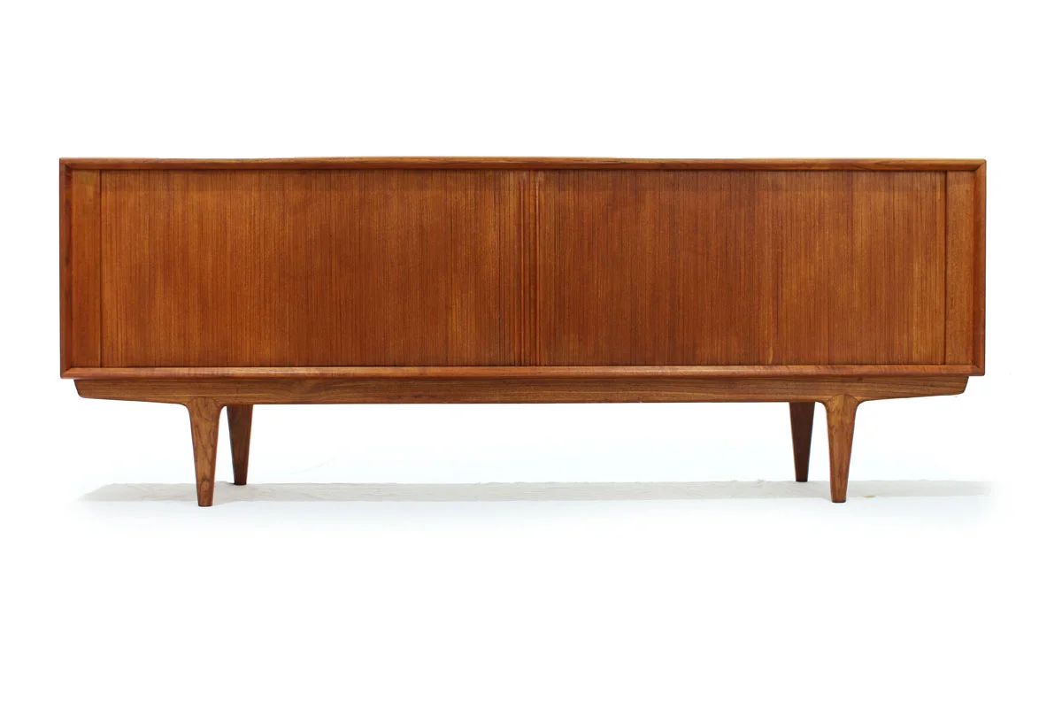 Danish Teak wood Tambour 2 Door MCM Sideboard / Credenza by Bernhard Pedersen &amp; Son