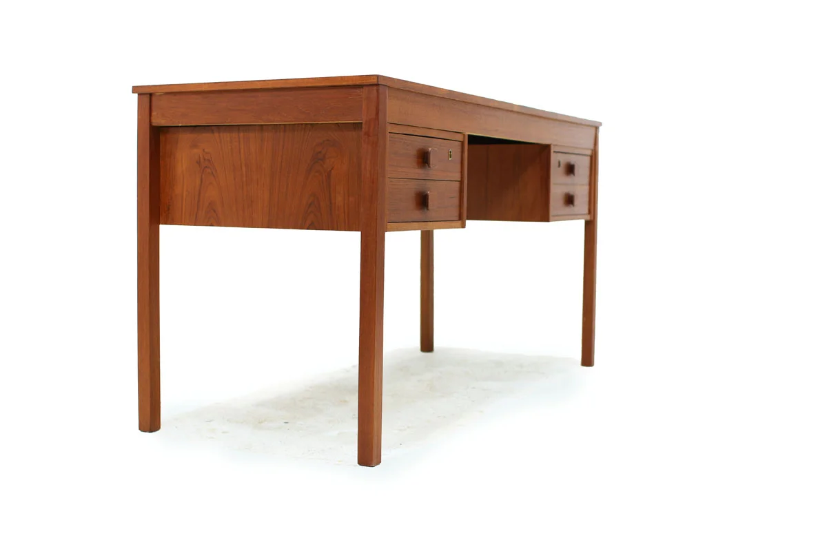 Danish Teak wood Mid Century Modern Double Sided 4 Drawer Desk Made in Denmark