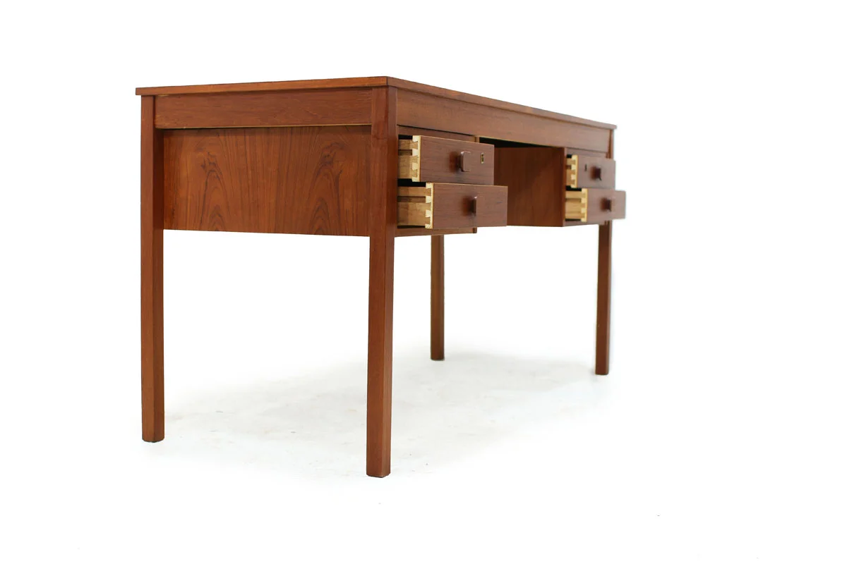 Danish Teak wood Mid Century Modern Double Sided 4 Drawer Desk Made in Denmark
