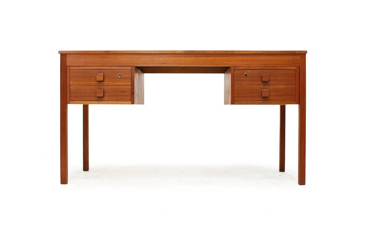 Danish Teak wood Mid Century Modern Double Sided 4 Drawer Desk Made in Denmark