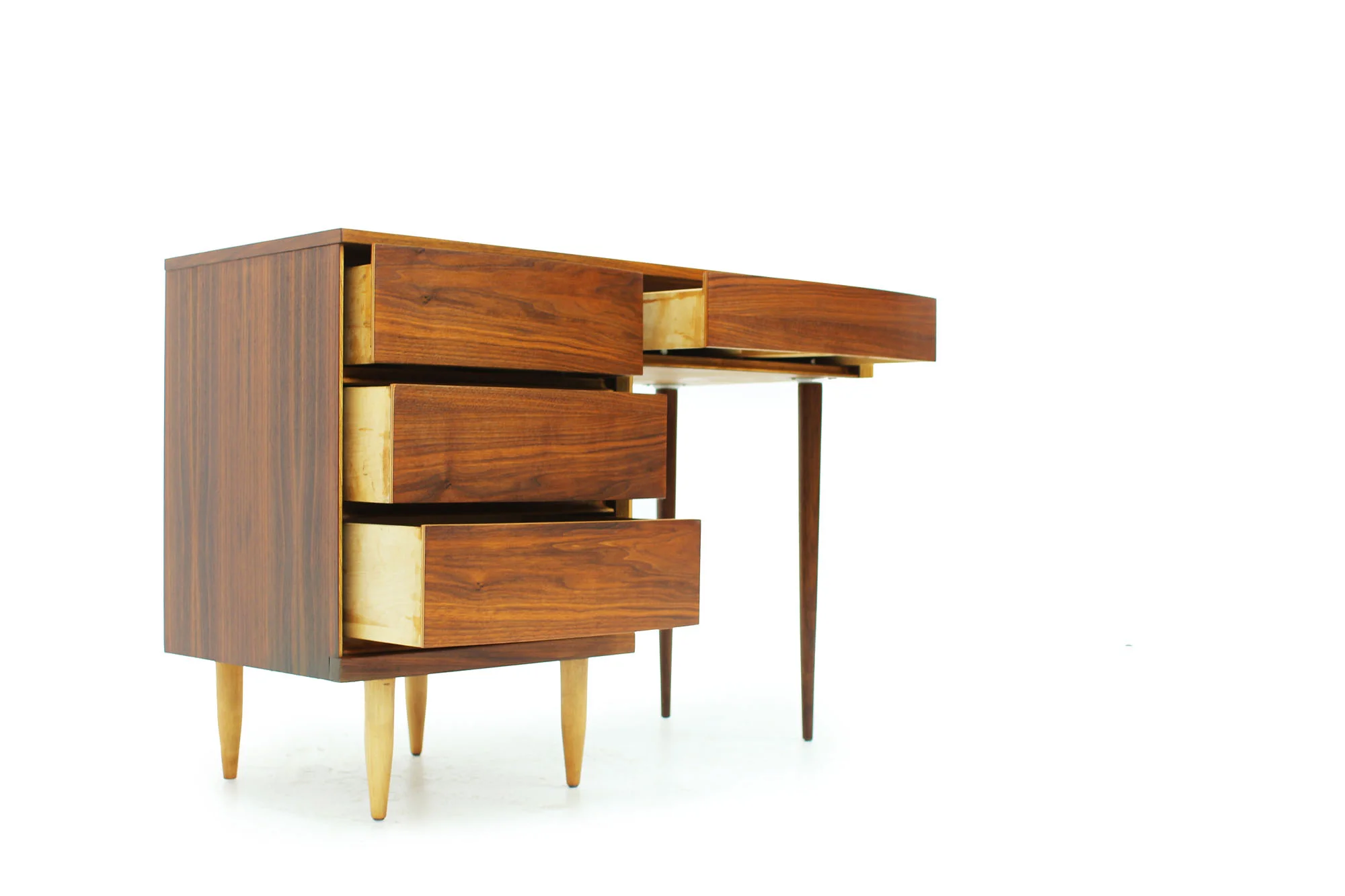 MCM Walnut Desk with Curved Drawers and long Legs (1).jpg