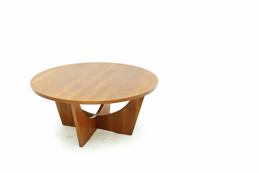Sculptural Round Teak Coffee Table Item 0612 Furniture 1950 Mid Century Modern Oshawa Toronto Sculptural Round Teak Coffee Table Item, Round Teak Coffee Table