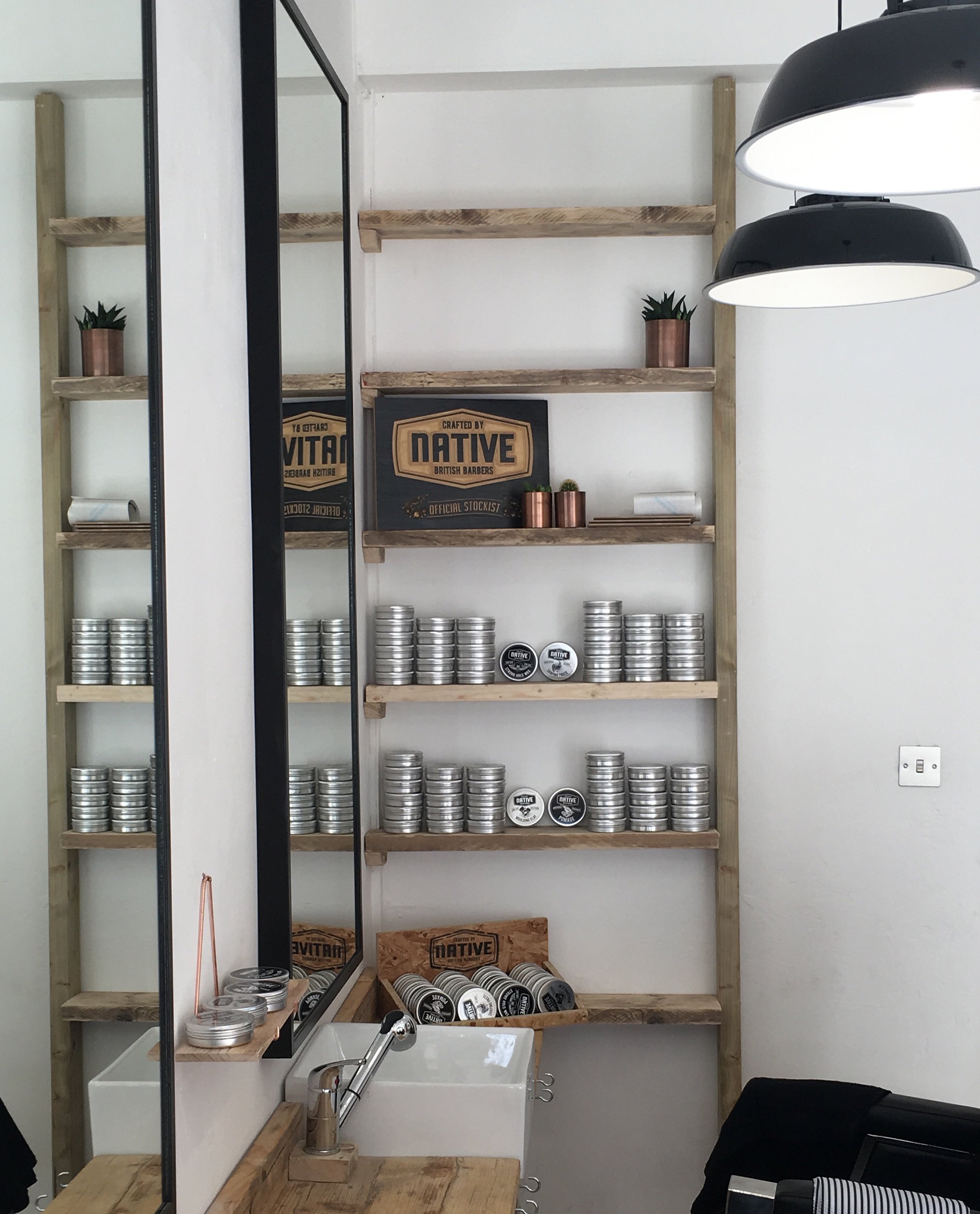 Native Products display at e-street barbers hackney