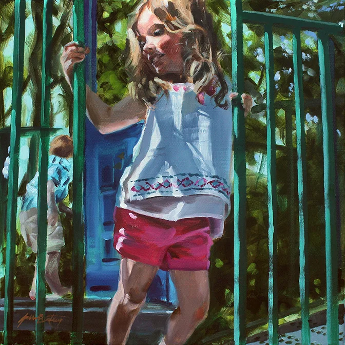 Portrait of Elia at Play :: Oil on linen - 14 x 14 inches
