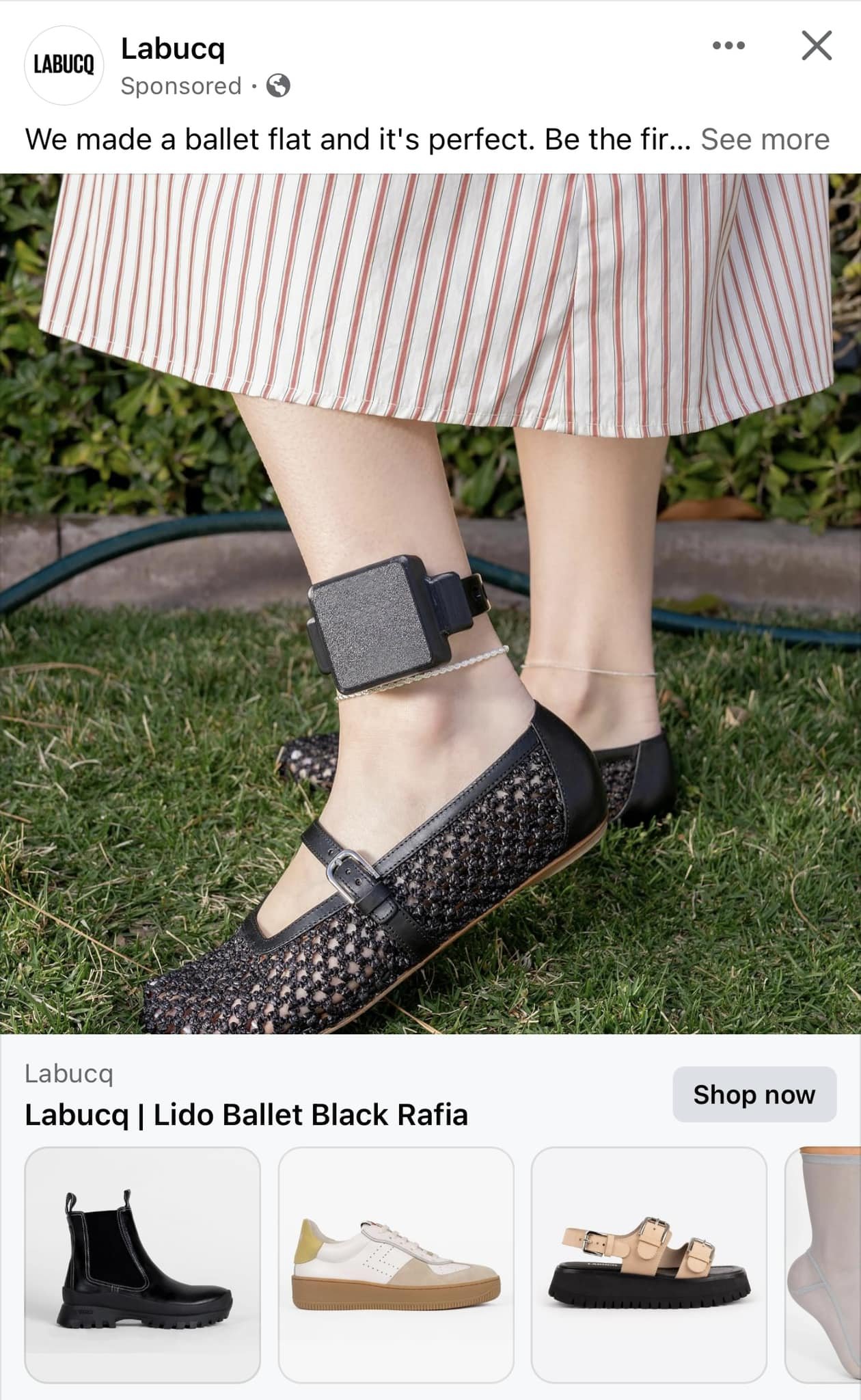 Algorithm fail or FB knows something I don&rsquo;t know? Either way, now I know where to get a ballet rafia flat during house arrest.