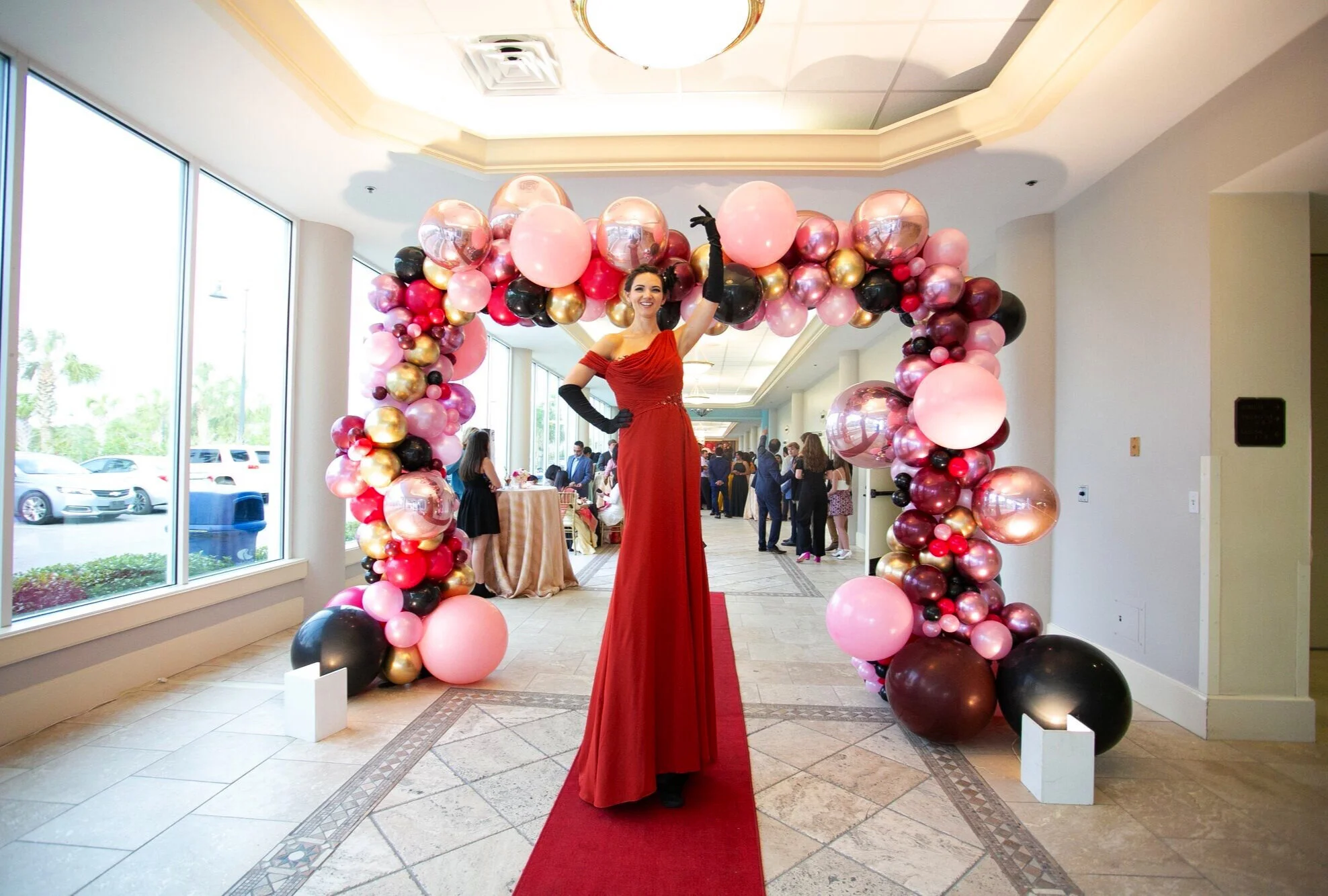 Destin+Aerial+Events+Stilt+Walking+Entertainment+champagne+mardi+gras+fat+tuesday+circus+suit+tie+formal+tails+tux+tuxedo+living+red+carpet+VIP+papparazzi