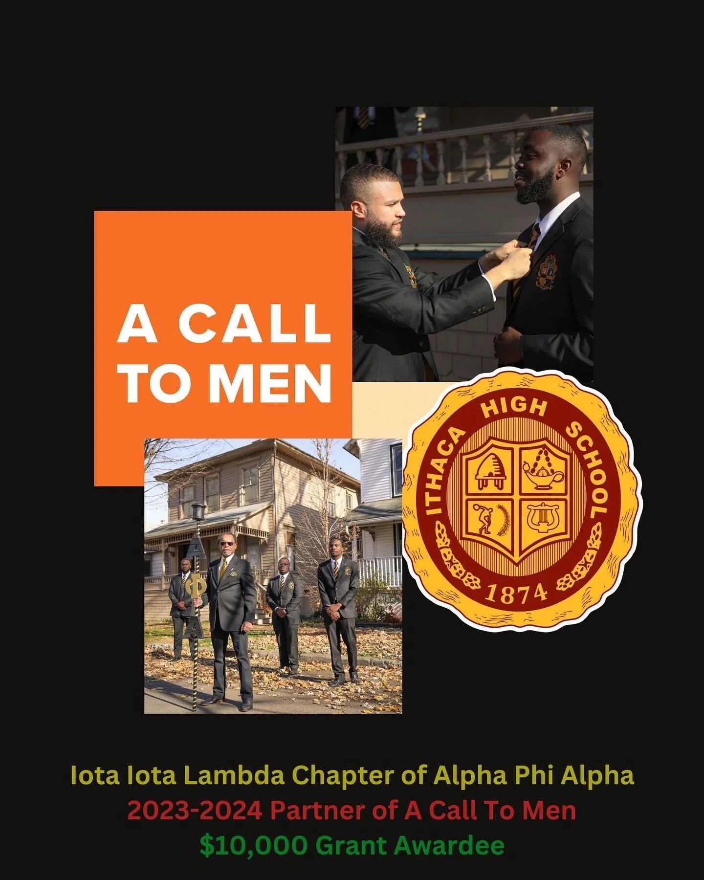 In celebration of Black History Month, the @IthacaAlphas are proud to announce our new partnership with @acalltomen! Their generous grant of $10,000 is allowing us to re-ignite our signature mentorship program, The Alpha Ambassadors, with Ithaca High