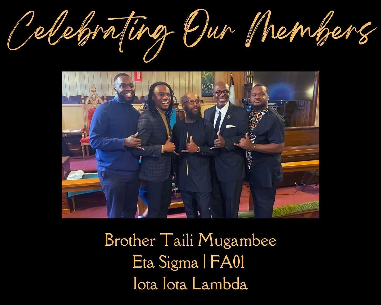 This past weekend, Brothers of Iota Iota Lambda gathered at historic St. James AME Zion Church to celebrate our Chapter Brother, Taili Mugambee as he presented his first sermon! Brother Mugambee is a 2001 initiate of Eta Sigma Chapter at The Universi